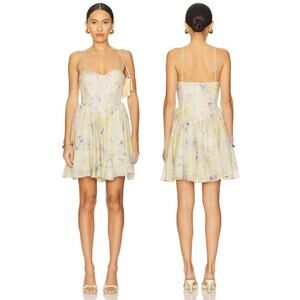Bardot Ashta Corset Mini Dress Party Garden Summer Hoco Floral Soft Yellow Sz L
